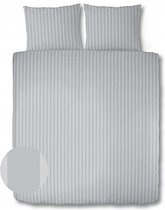 Housse de couette Satin Rayé - Qualité Hotel 230 TC - 2 personnes - 200 x 200/220 cm - Grijs argent