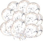 100 Ballons en latex Confettis Argent 12 pouces, ballon de Confettis en Papier , Ballon transparents pour la décoration de fête, anniversaire, Noël, New an ou décoration de Garland d'arc