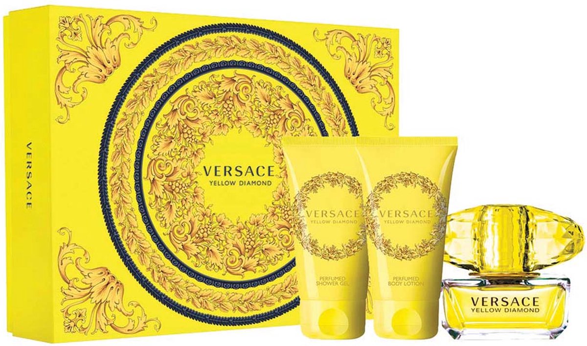 Goedkoopste Versace Yellow Diamond Giftset- 50 ml eau de toilette spray 50 ml showergel 50 ml bodylotion - cadeauset voor dames