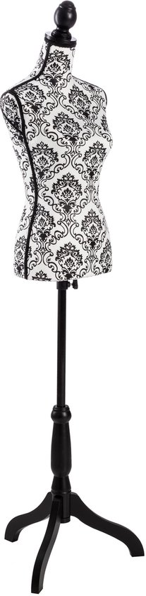 tectake® Damesbuste - Kleermaker Dummy, Buste Torso met Houten Standaard - In Hoogte Verstelbaar: 133 – 168 cm - Diverse Modellen - (Zwart en Wit | Nr. 402565)