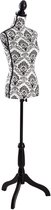 tectake® Damesbuste - Kleermaker Dummy, Buste Torso met Houten Standaard - In Hoogte Verstelbaar: 133 – 168 cm - Diverse Modellen - (Zwart en Wit | Nr. 402565)