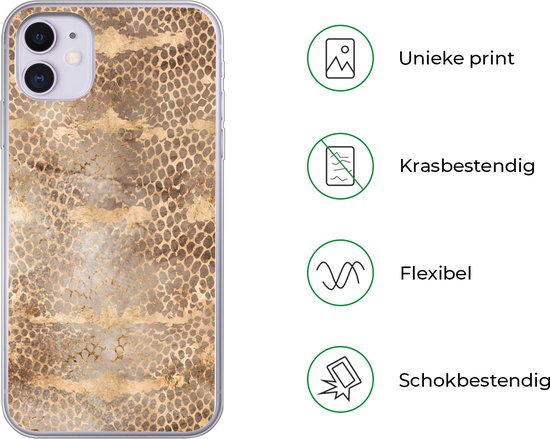 Coque iPhone 11 - Imprimé serpent - Or - Marron - Siliconen