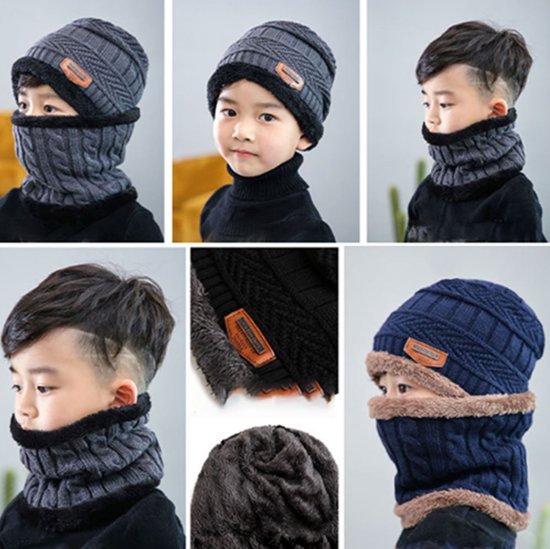 RJM Gestreepte wintermuts voor kinderen/jongens/meisjes - zwart