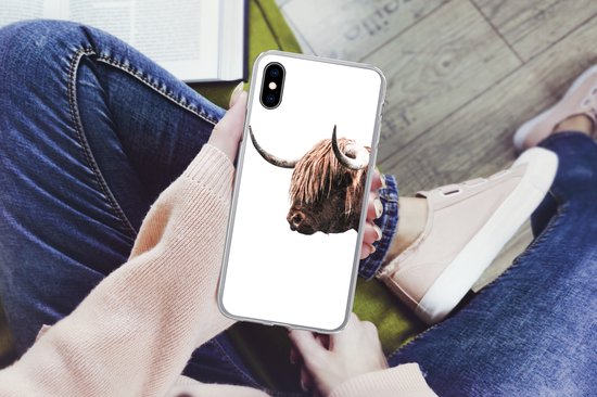 Coque pour iPhone X - Highlander écossais - Corne - Portrait - Coque en Siliconen téléphone