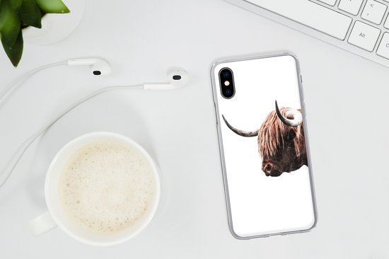 Coque pour iPhone X - Highlander écossais - Corne - Portrait - Coque en Siliconen téléphone