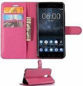 Nokia 6 Hoesje Met Pasjeshouder Bookcase Roze