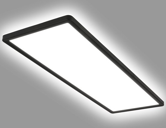 Briloner Leuchten - Plafondlamp LED, LED paneel ultra plat, backlit effect, neutraal wit licht, 3.000 lumen, zwart, 580x200x30mm (LxBxH)