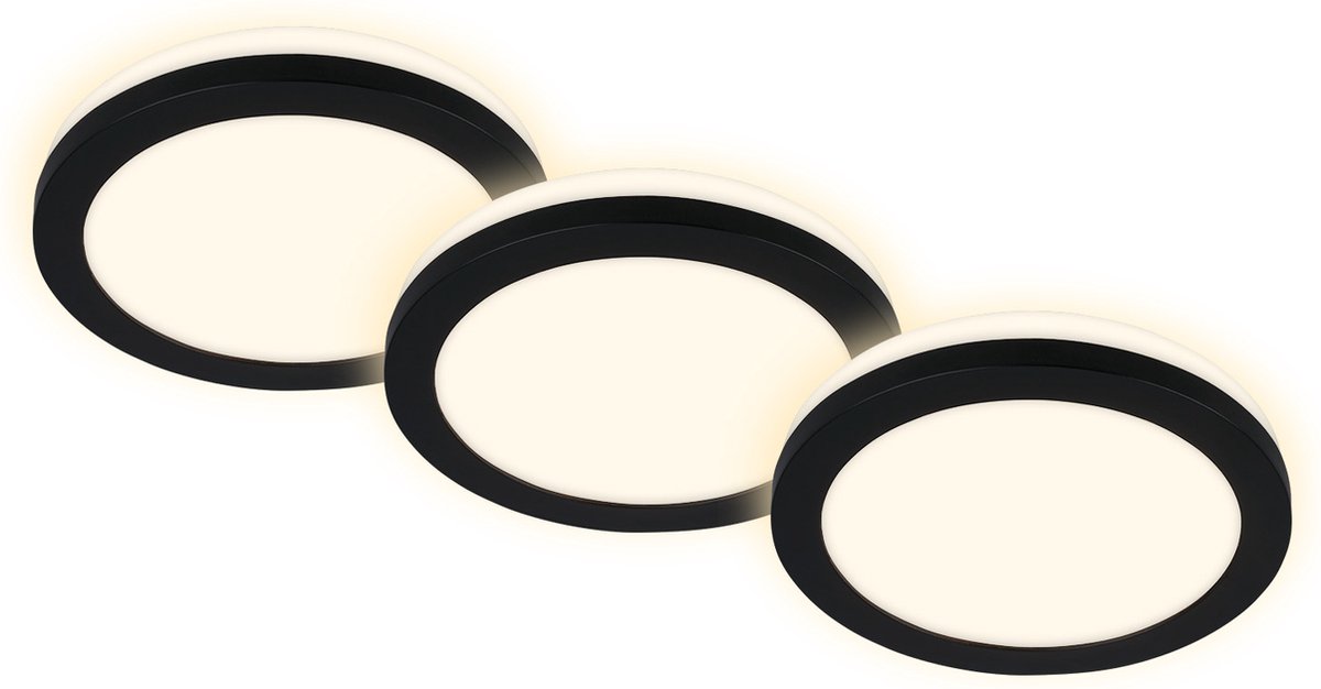 BRILONER - LED badkamerinbouwarmatuur - set van 3 - backlight - indirecte verlichting - IP44 - 3W - zwart - Ø8,4cm