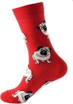 Sokken met Bulldogs | honden | Pug dog | 2 PAAR | Maat: one size ( 38-45 ) | Kleur: rood | Goede kwaliteit ! | 100%  katoen | Grappig | Funny | kadotip