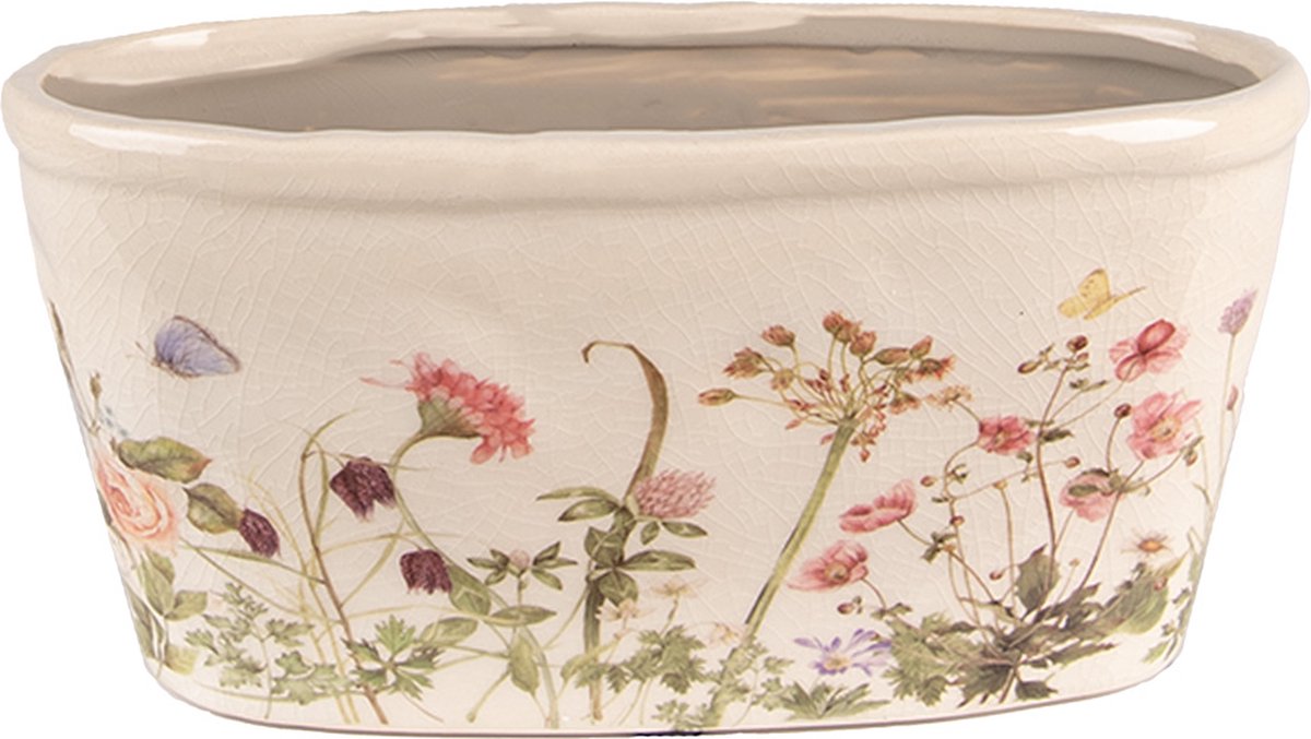 Clayre & Eef Bloempot 27x13x14 cm Roze Beige Keramiek Bloemen