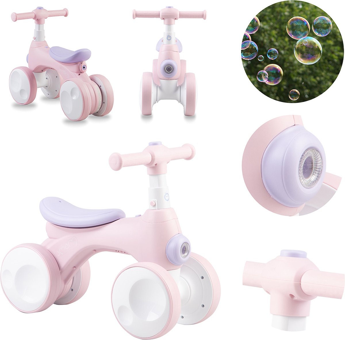 MoMi Tobis - Loopfiets - Balance Bike - Met Bellenblaas, Licht & Claxon - 18 maanden tot 3 jaar - Roze