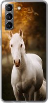 Geschikt voor Samsung Galaxy S21 hoesje - Paard - Licht - Zon - Siliconen Telefoonhoesje