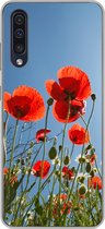 Geschikt voor Samsung Galaxy A50 hoesje - Felle zon boven een aantal klaprozen in Spanje - Siliconen Telefoonhoesje
