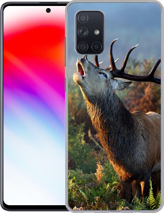 Telefoonhoesje Geschikt voor Samsung Galaxy A51 5G hoesje - Hert - Bos - Mist - Siliconen Telefoonhoesje Telefoonhoesje