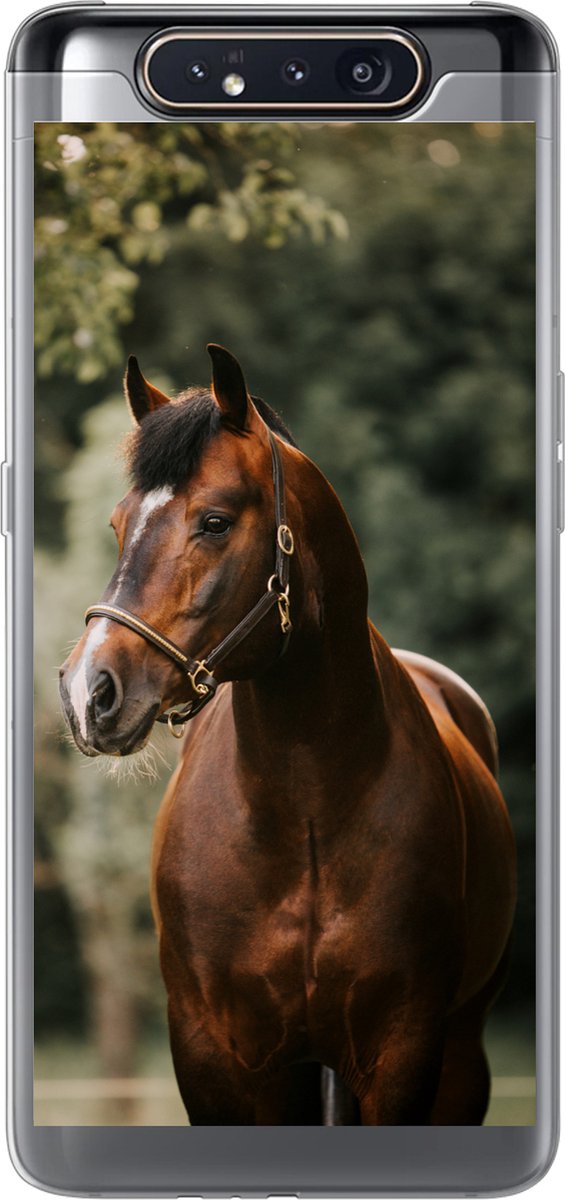 Telefoonhoesje Geschikt voor Samsung Galaxy A80 hoesje - Paard - Takken - Portret - Siliconen Telefoonhoesje Telefoonhoesje