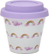 Quy Cup - 90ml Ecologische Reis Beker - Espressobeker “Over The Rainbow” met Purple Siliconen deksel