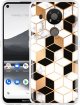 Nokia 3.4 Hoesje Black-white-gold Marble - Designed by Cazy