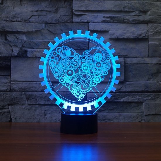 Gear hart vorm 3D kleurrijke LED Vision Lichttafel lamp opladen touch versie