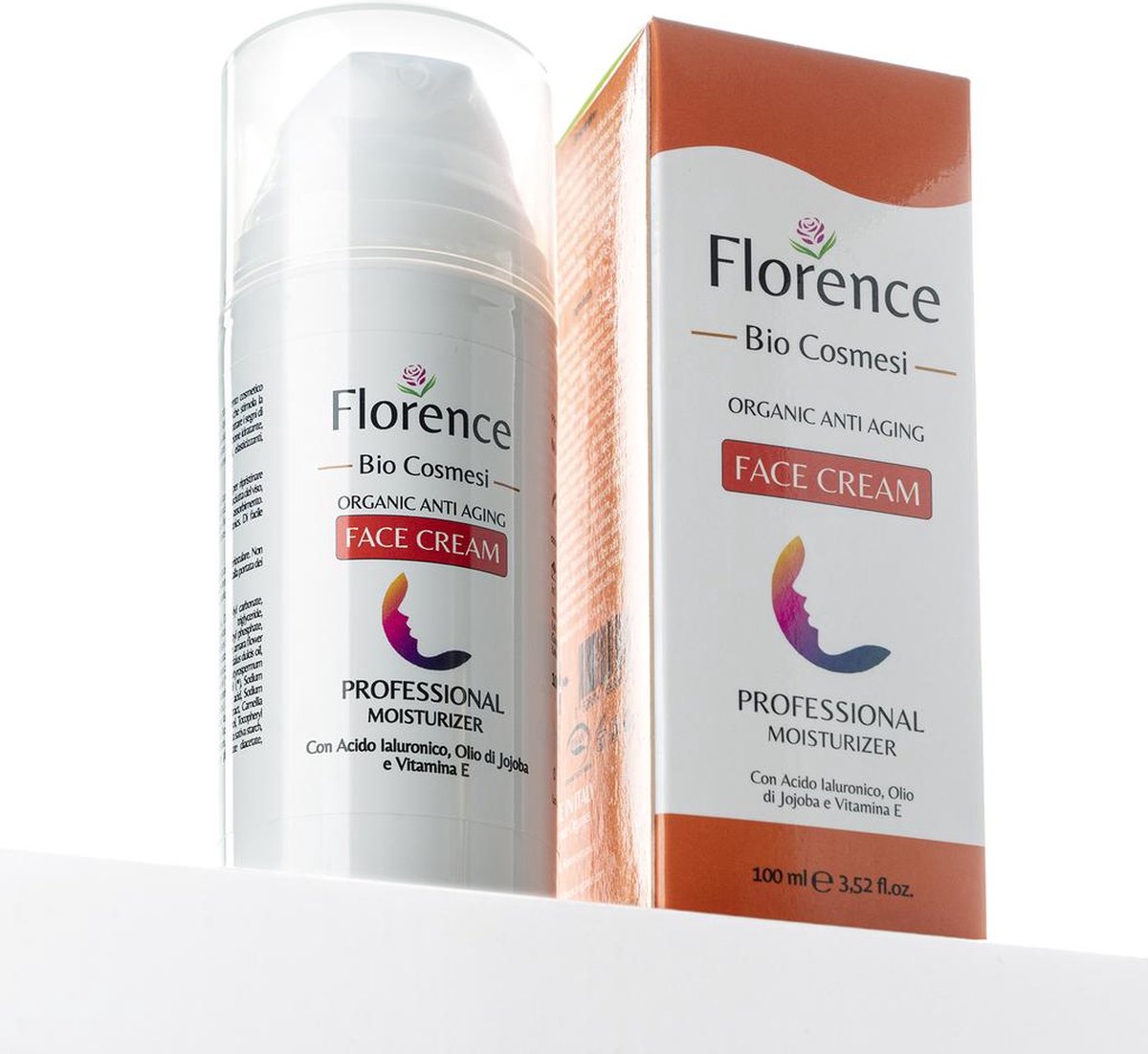 Florence Bio Cosmesi 100ml Professionele gezichtscrème met Puur Hyaluronzuur, Jojoba-olie en vitamine E