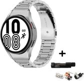 BukkitBow – Luxe Metalen Armbandje voor Samsung Galaxy Watch 4 – 40mm / 44mm & Watch 4 Classic 42mm / 46mm – Vervang Armbandje voor iWatch 40/42/44/46 MM – Schakelband – Met Horlogeband Inkorter - Zilver