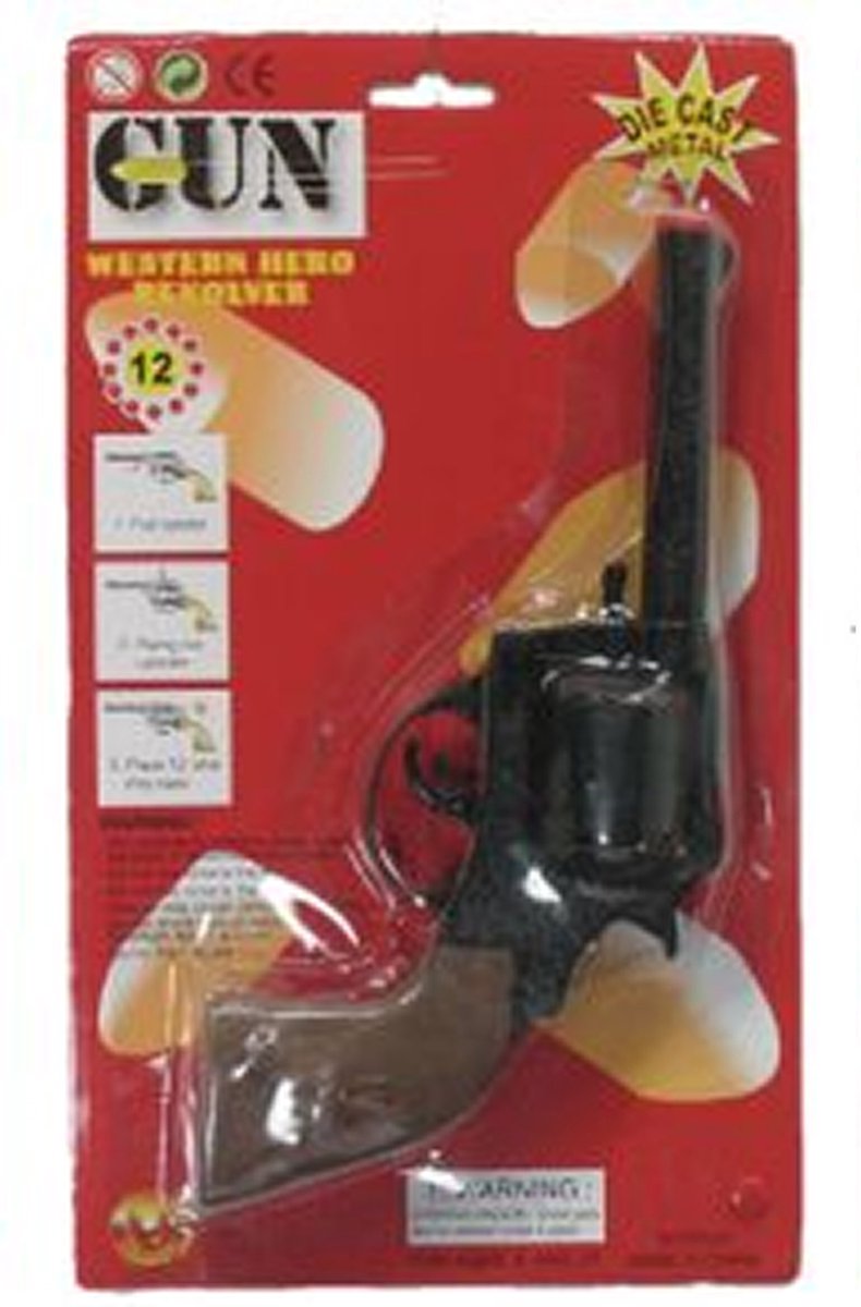Cowboy speelgoed revolver/pistool - 12 schots plaffertjes - metaal