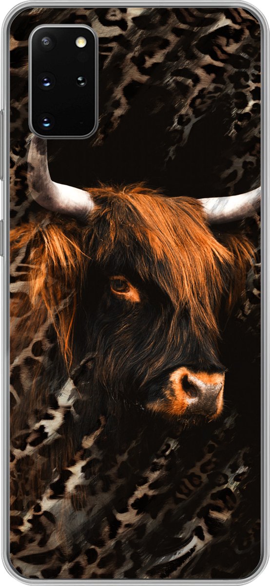 Telefoonhoesje Geschikt voor Samsung Galaxy S20 Plus hoesje - Schotse hooglander - Panterprint - Zwart - Siliconen Telefoonhoesje Telefoonhoesje