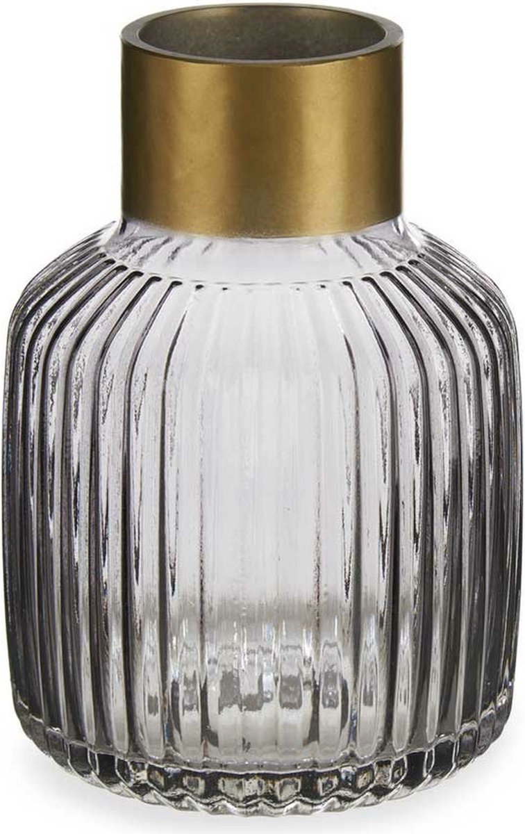 Giftdecor Bloemenvaas - Decoratie glas - grijs transparant/goud - 14x22 cm - vaas