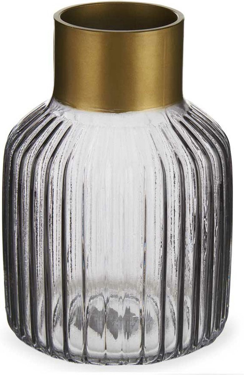 Giftdecor Bloemenvaas - decoratie glas - grijs transparant/goud - 12x18 cm - vaas