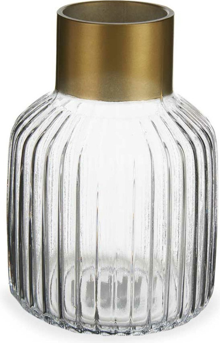 Giftdecor Bloemenvaas - decoratie glas - transparant/goud - 12x18 cm - vaas