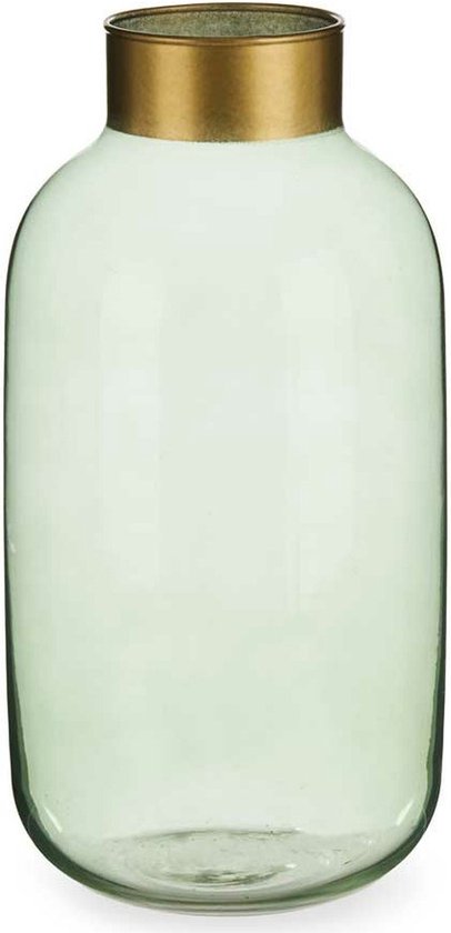 Giftdecor Bloemenvaas - glas - groen transparant/goud - 14 x 30 cm - vaas
