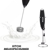 Kitchi Premium Handmatige Melkopschuimer - Zwart - Handmatige melkklopper - met garde accessoire - Elektrische melkopschuimer