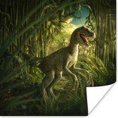Poster kids - Dinosaurus - Planten - Groen - Illustratie - Kinderen - Jongens - Poster kinderkamer -50x50 cm - Kinderkamer decoratie - Muurdecoratie - Verjaardag cadeau tiener