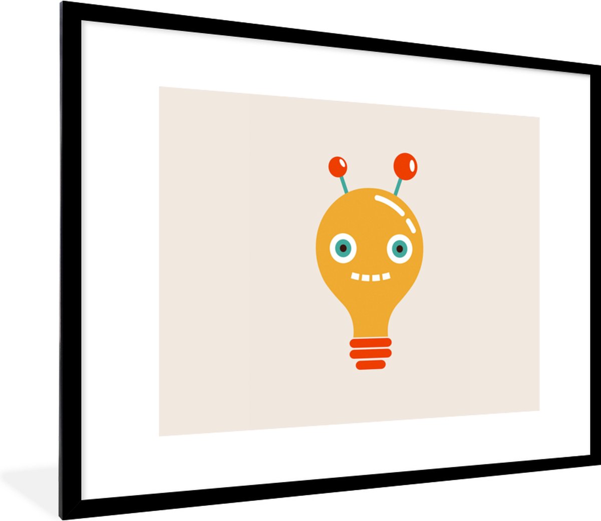 Poster in lijst - Fotolijst 80x60 cm - Posters - Robot - Gloeilamp - Gezicht - Antenne - K