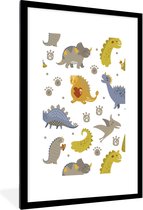 Poster in fotolijst kind - Schilderij voor kinderen - Dinosaurus - Kinderen - Design - Jongens - Meisjes - Kinderkamer decoratie - 60x90 cm - Poster kinderkamer