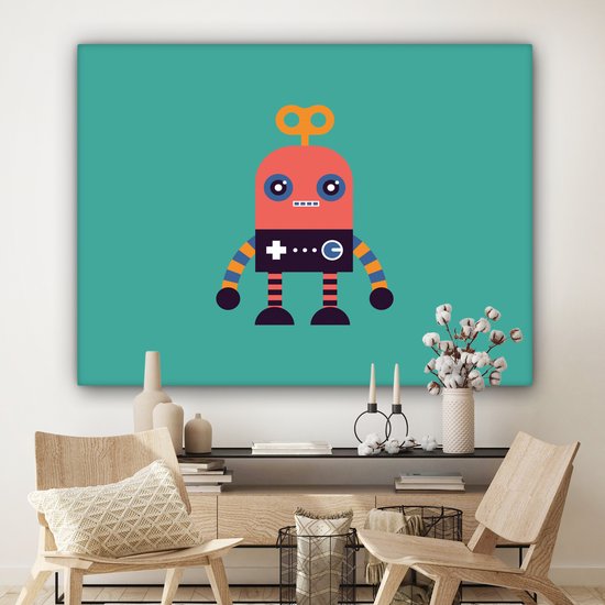 Tableau sur toile enfants - Décoration murale chambres d'enfants - Robot - Jouets - Vert - 160x120 cm - Toile enfants - Décoration murale