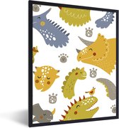 Poster in fotolijst kids - Dinosaurus - Patronen - Jongens - Dino - Kinderen - Wanddecoratie jongens - Decoratie voor kinderkamers - 60x80 cm - Poster kinderkamer