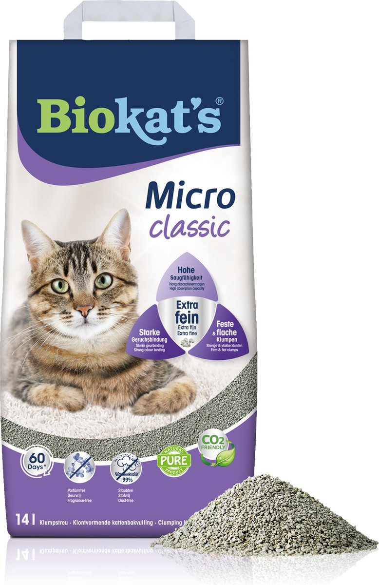 Biokat's Micro Classic  - 14 L - Kattenbakvulling - Klontvormend - Zonder geur - Biokat's