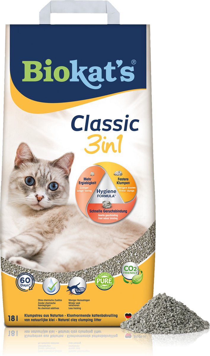 Biokat's Classic 3in1 - 18 L - Kattenbakvulling - Klontvormend - Zonder geur - Biokat's