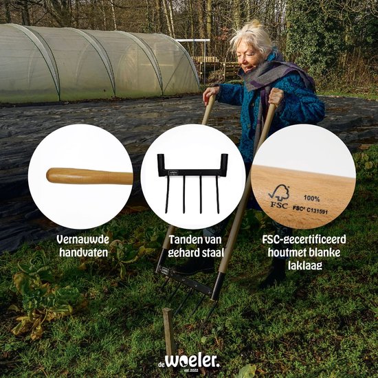 de Woeler - DW5 - Woelvork Grelinette - Spitvork/Tuinwoeler/Spade - Roestvrij - Ergonomisch - FSC Hout - 6 Jaar Garantie van Merkloos	 — afbeelding 3