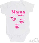 100% katoenen Romper "Mama was hier hier hier" Unisex Katoen Wit/roze Maat 62/68