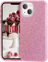 Backcover Geschikt voor Apple iPhone 14 Plus - Roze - Glitters - Soft TPU Hoesje
