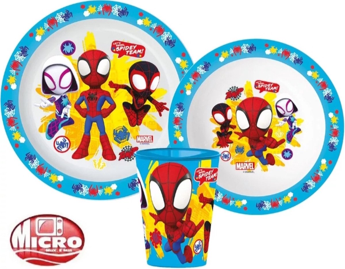Goedkoopste Spiderman Spidey - 3-delige Ontbijtset - Kinder Servies - Lunchset - Dinnerset - Bord, Beker en kom