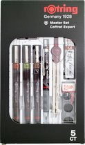 rOtring Isograph-pennenset technische pen en vulpotlood masterset | 3 fineliners (0,1 mm, 0,3 mm, 0,5 mm), vulpotlood (0,5 mm) en Kompas, plus accessoires | 10 stuks