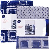 Theedoek en keukendoek set - Grachtenpand - Delfts blauw - Hollandse cadeautjes - Holland souvenir