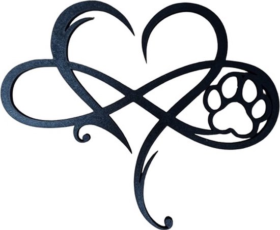 LBM infinity hart hond - muurdecoratie - 50 cm - zwart hout