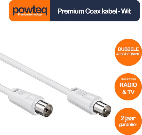 Powteq COAX kabel - Premium kwaliteit - Dubbele afscherming - 15 meter -  Wit - Radio & TV | bol.com