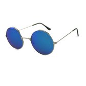 Loud and Clear® - Zonnebril - Ronde Zonnebril - Ronde Bril - Heren - Dames - Zilver - Blauw - Spiegel - Hippie
