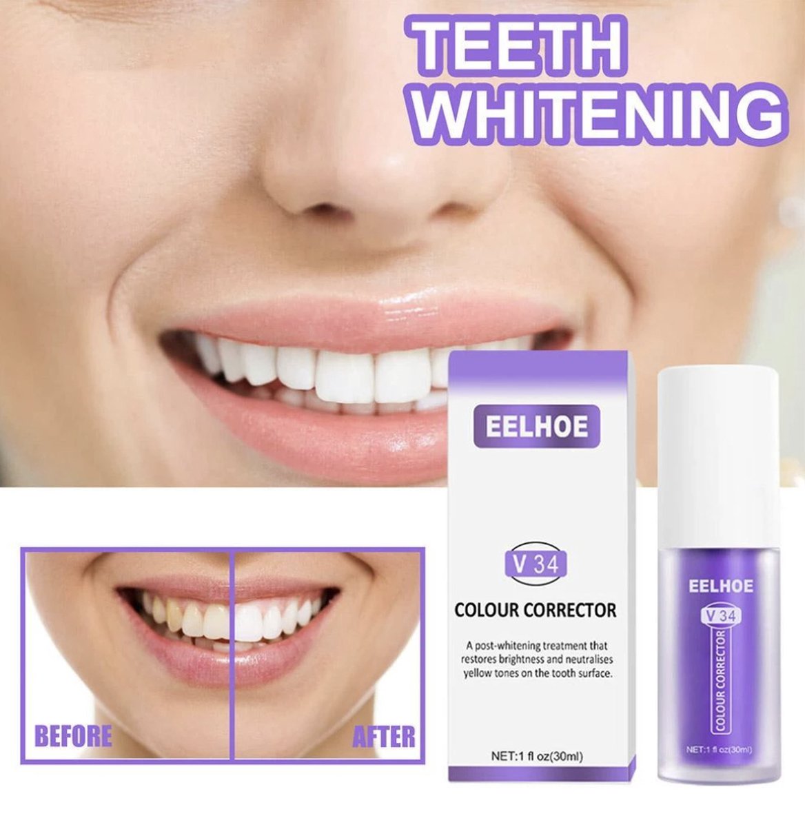 V34 Colour Corrector Serum - Witte Tanden - Paarse Tandpasta - Teeth Whitening - Hismile