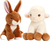Keel Toys - Pluche knuffels konijn en lammetje/schaap vriendjes 12 cm