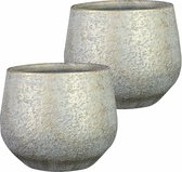 Steege Plantenpot/bloempot - 2x - keramiek - metallic zilvergrijs/touch of gold - D27/H25 cm